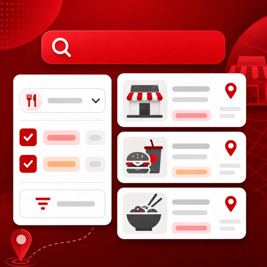 Illustration of filtering closed restaurants by business status and location