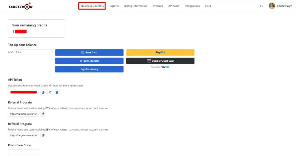 Targetron Dashboard Business Category