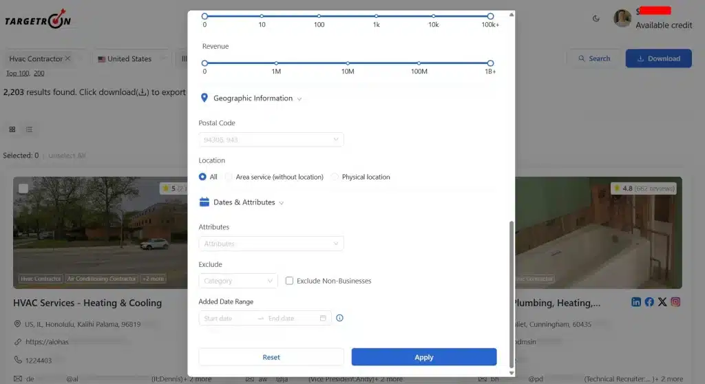Newly Established Companies Filters