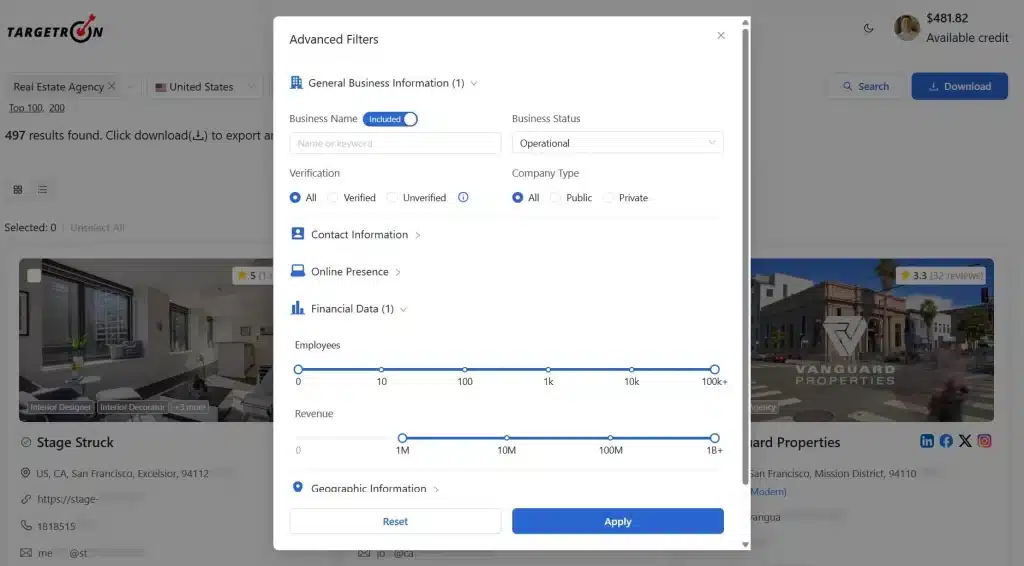 Real estate data filters using AI