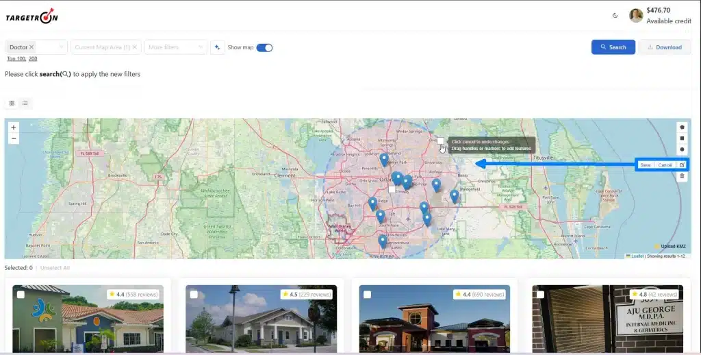Business radius layer editing