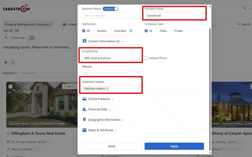 Real Estate Leads Advanced Filters