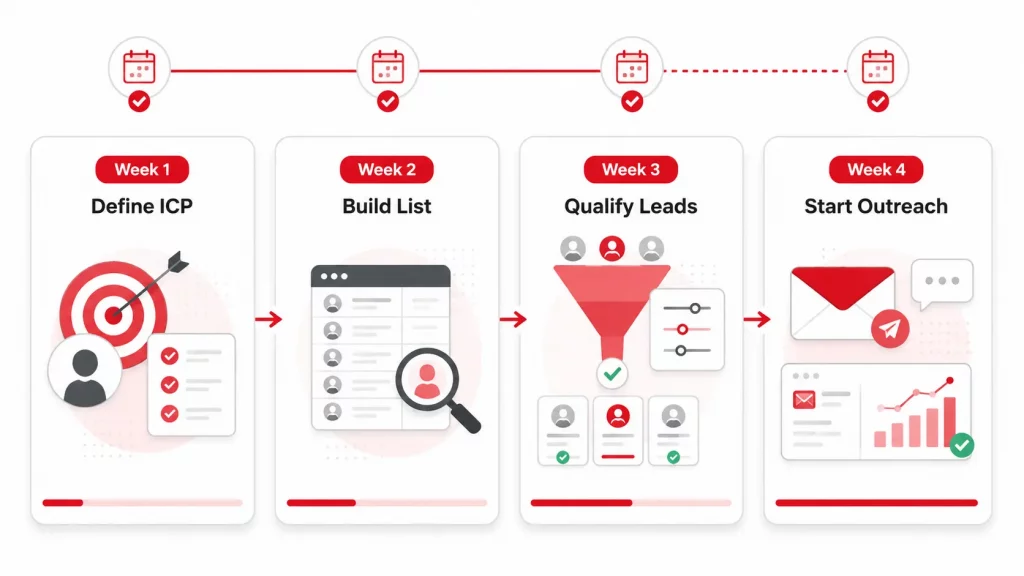 30 day B2B lead generation plan with four weekly steps