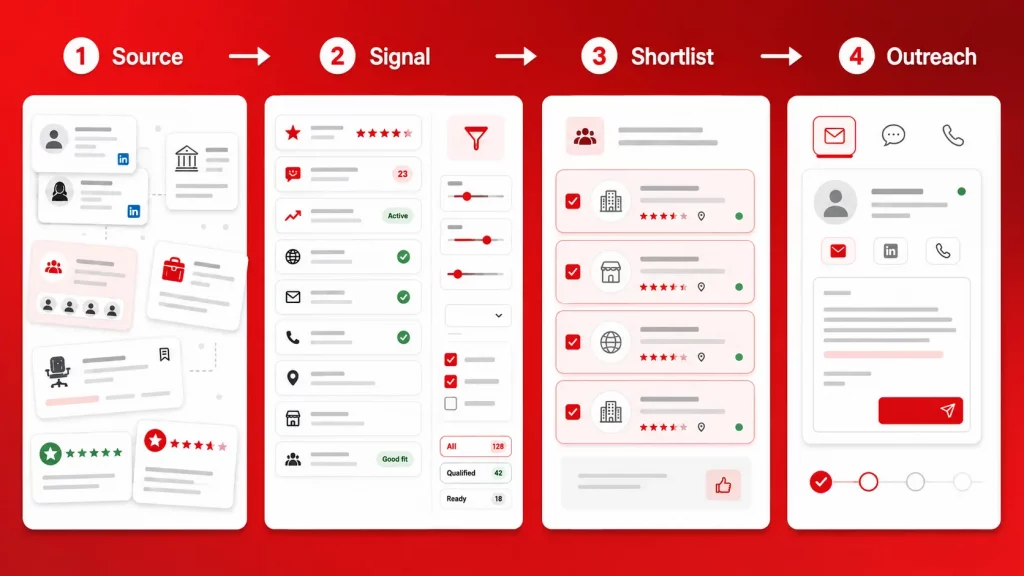 Source signal shortlist outreach workflow for free B2B lead generation
