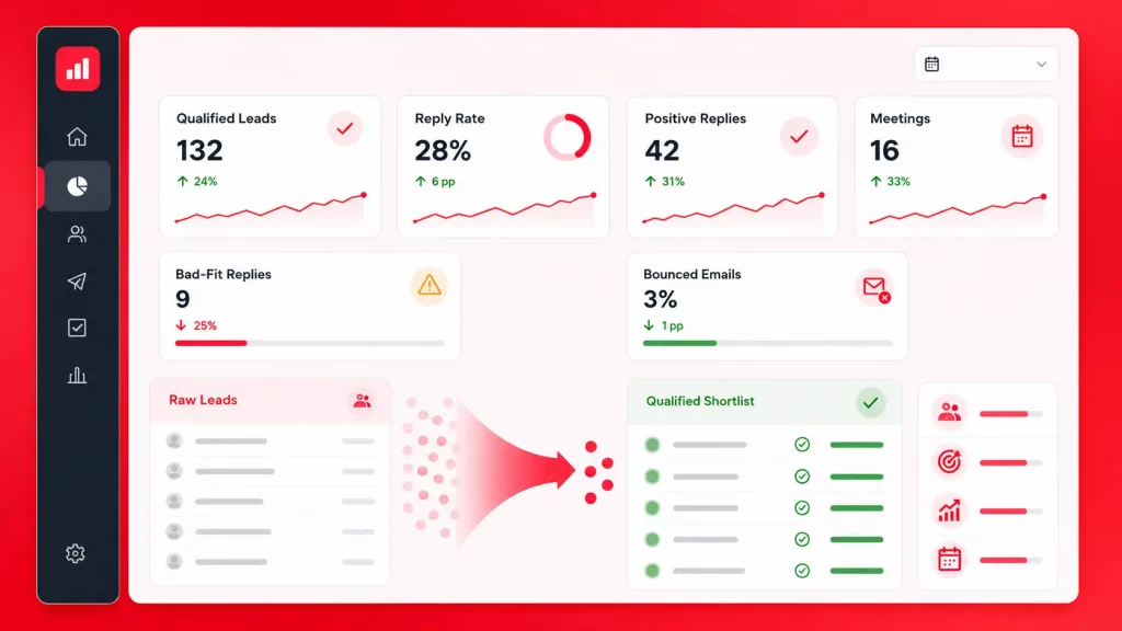 B2B lead generation KPI dashboard showing lead quality and outreach results