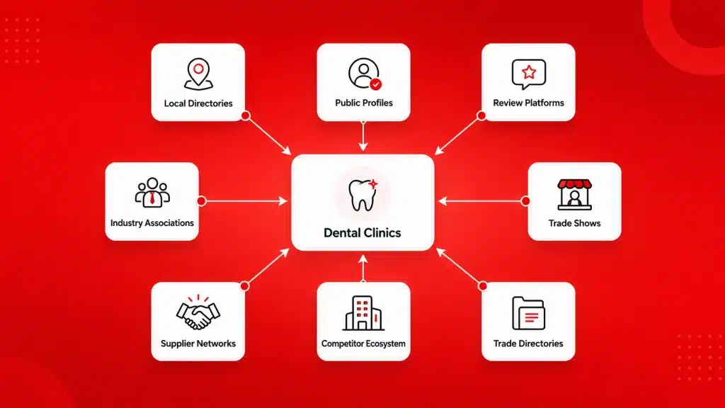 Niche B2B lead source ecosystem with directories, associations, suppliers, and public business profiles.