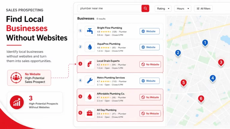 Businesses without websites identified for website sales prospecting