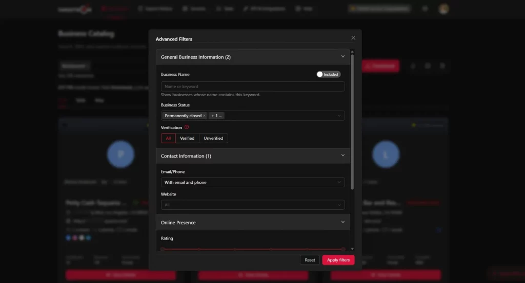 Targetron dashboard showing Temporarily and Permanently Closed Filters