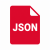 Red file icon labeled JSON, representing a JSON data file