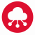 White cloud network icon: a cloud with three spokes/nodes connected beneath inside a red circle